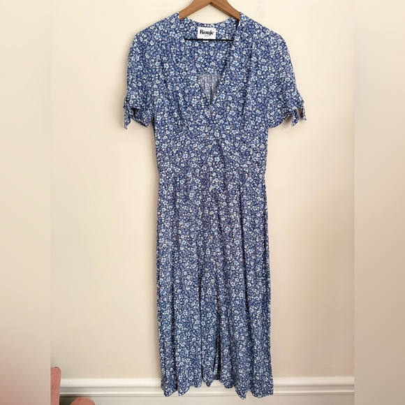 Rouje Laura Blue Floral Print Midi Dress 38 - Picture 3 of 9